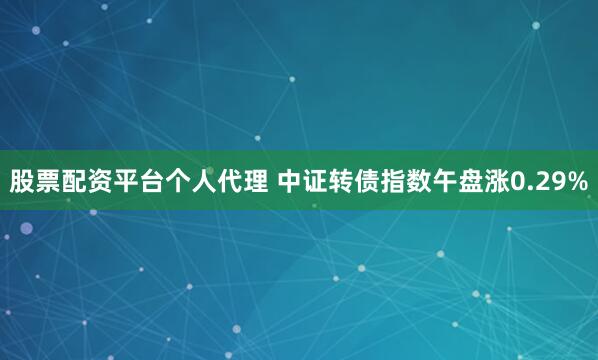 股票配资平台个人代理 中证转债指数午盘涨0.29%